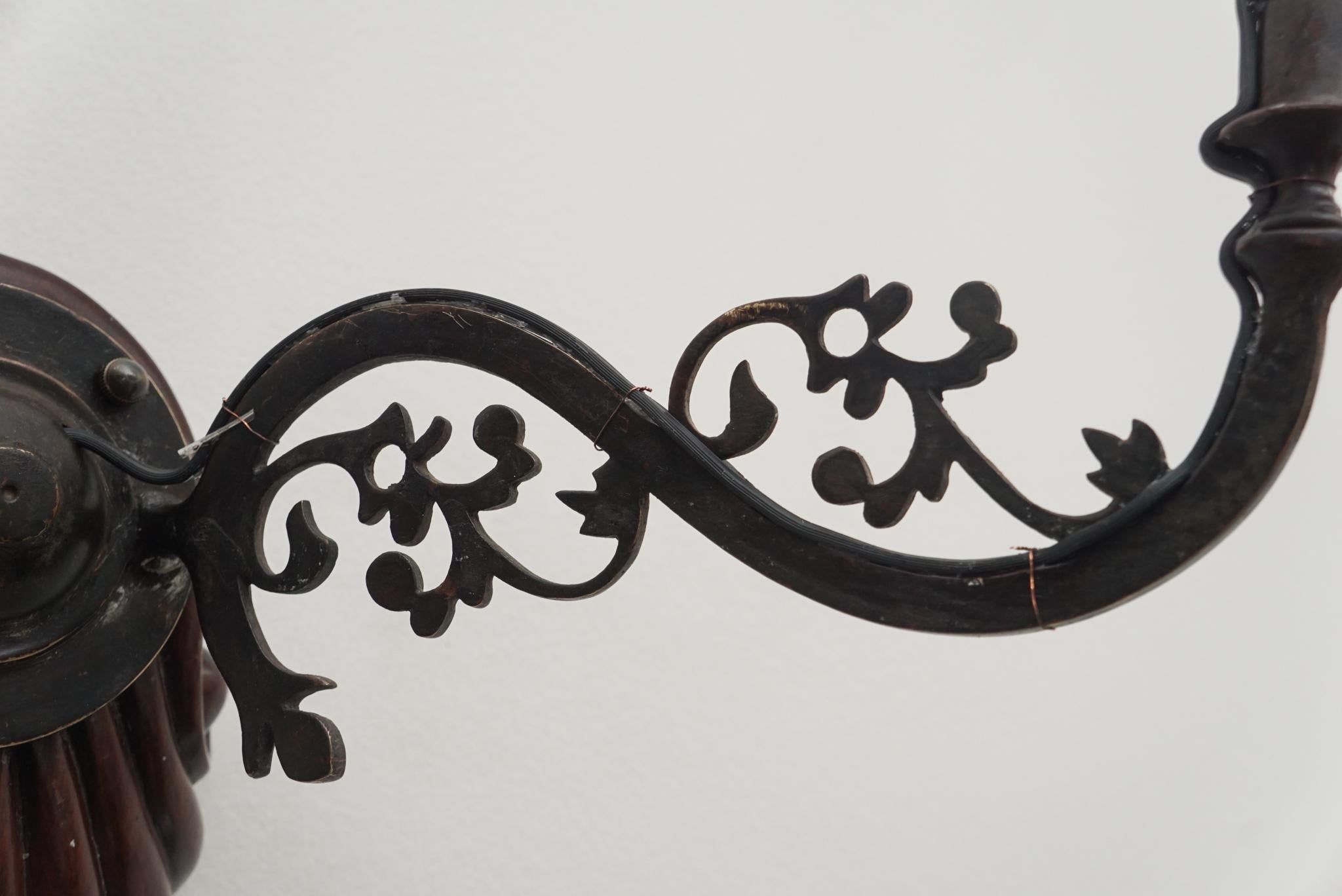 Machine-Made Pair of Antique Carved Rosewood Wall Sconces  For Sale