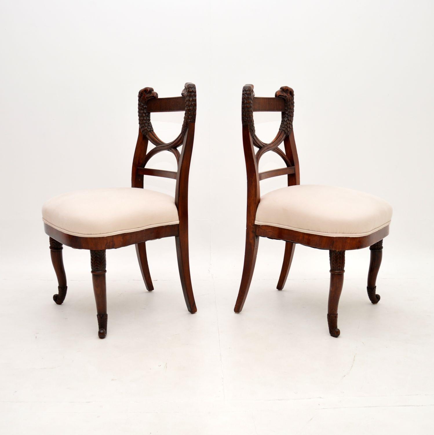 Regency Pair of Antique Carved Side Chairs For Sale