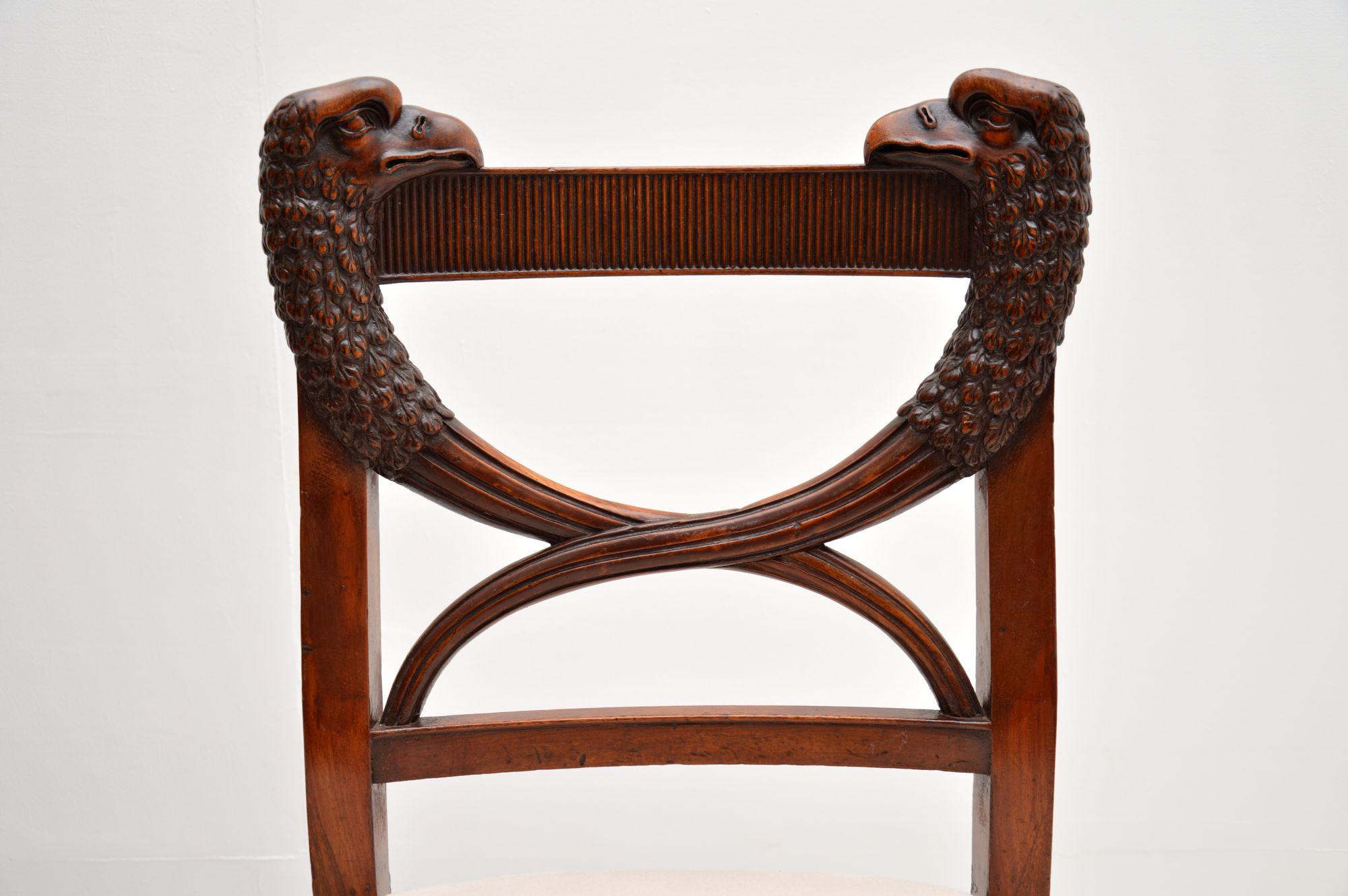 Fabric Pair of Antique Carved Side Chairs For Sale