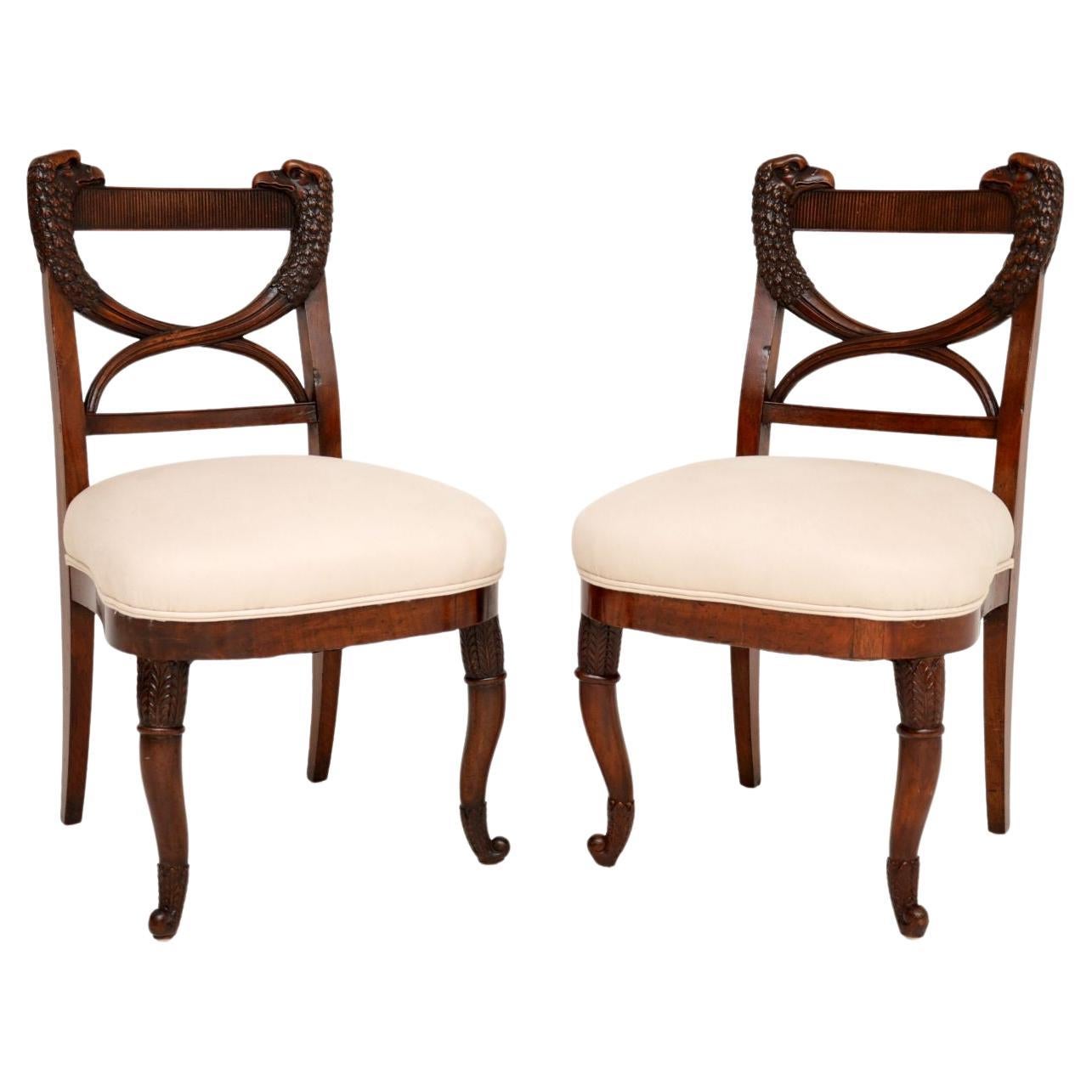 Pair of Antique Regency Carved Side Chairs