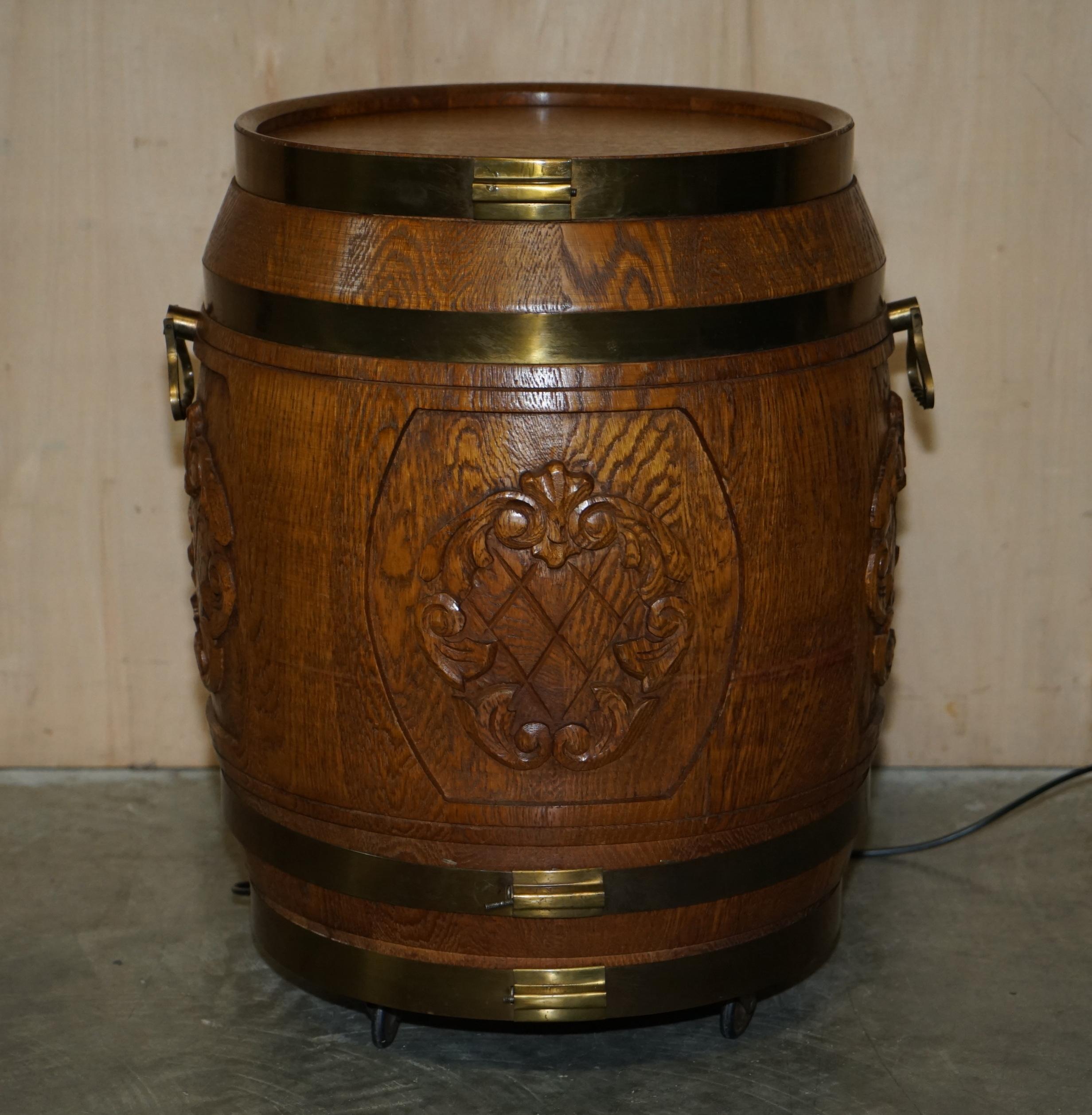 Pair of Antique Carved Side Table Sized Barrels Made into Bars / Drinks Holders For Sale 4