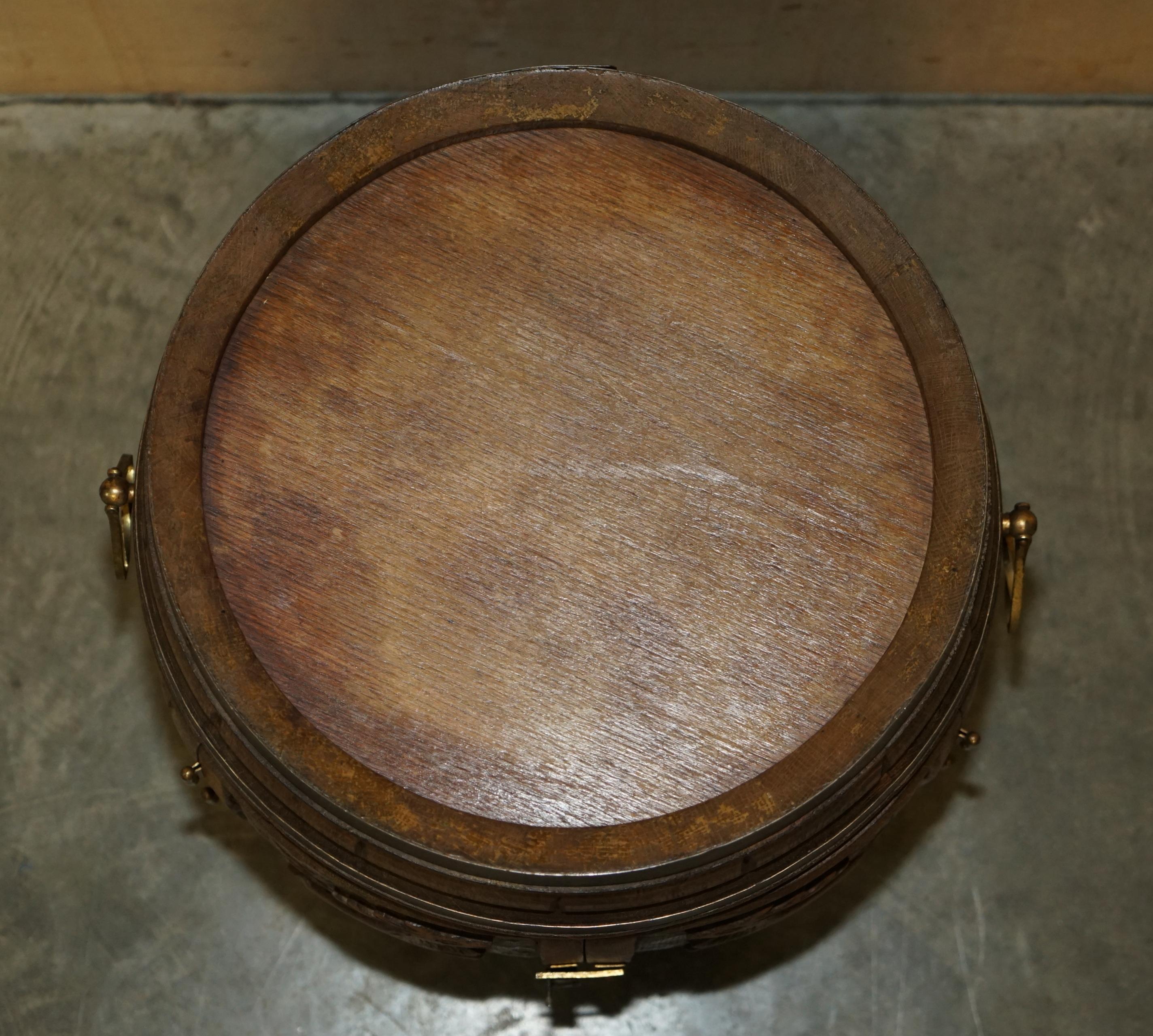 Pair of Antique Carved Side Table Sized Barrels Made into Bars / Drinks Holders For Sale 9