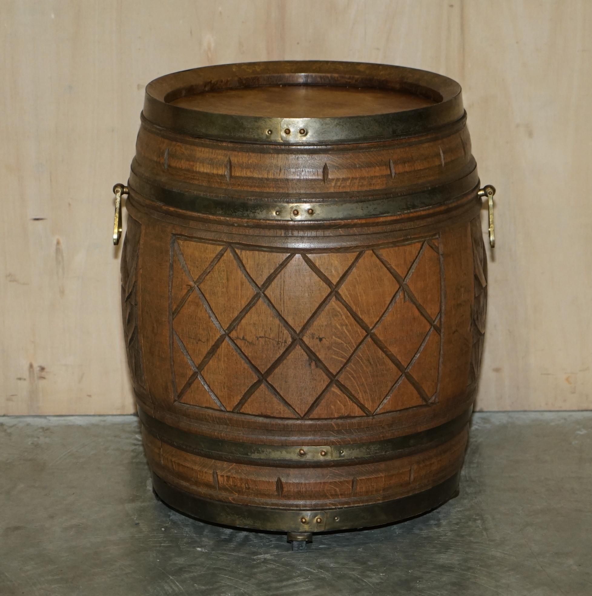 Pair of Antique Carved Side Table Sized Barrels Made into Bars / Drinks Holders For Sale 11