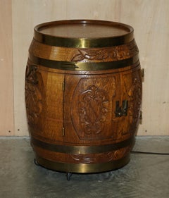 Pair of Antique Carved Side Table Sized Barrels Made into Bars / Drinks Holders