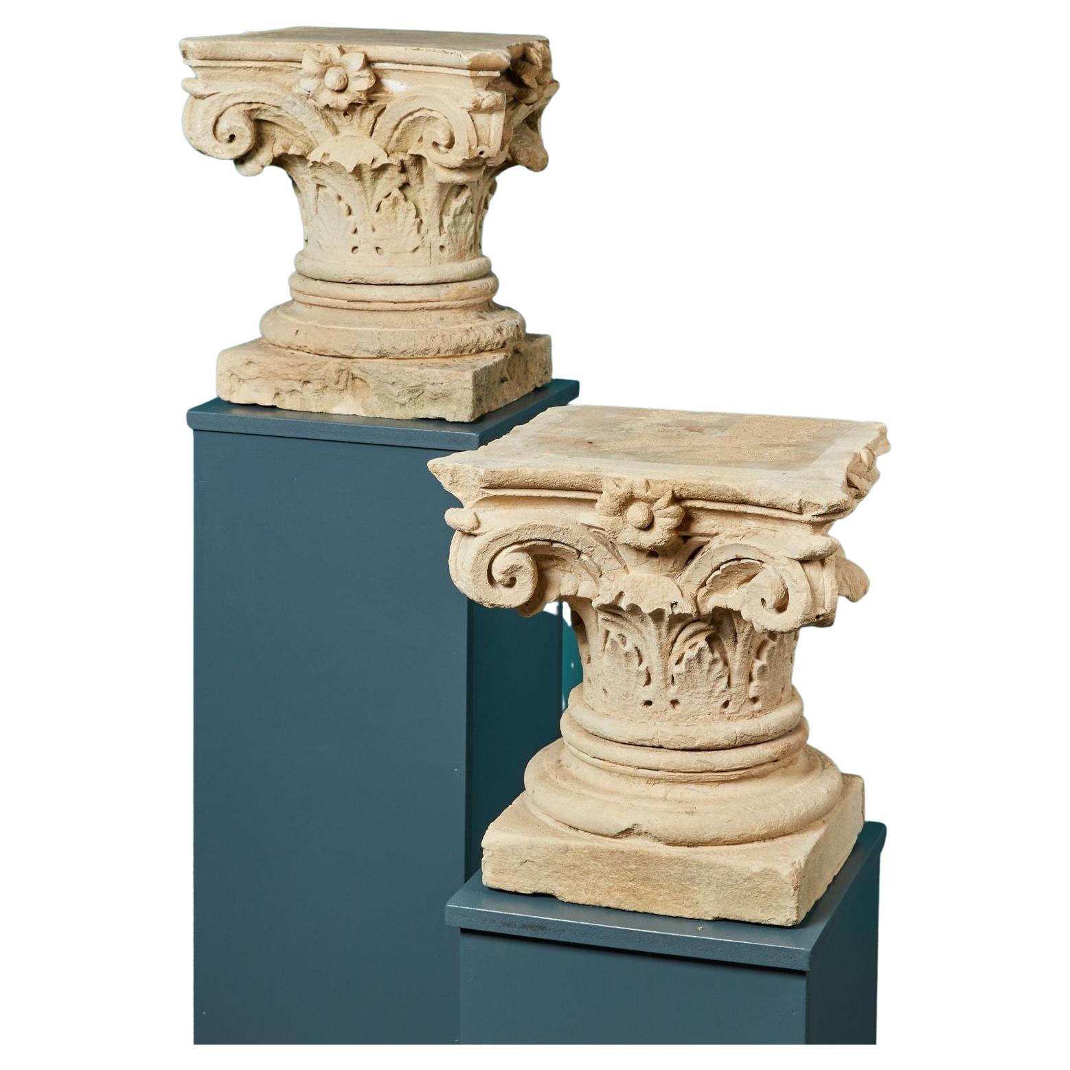 Pair of Antique Carved Stone Capitals