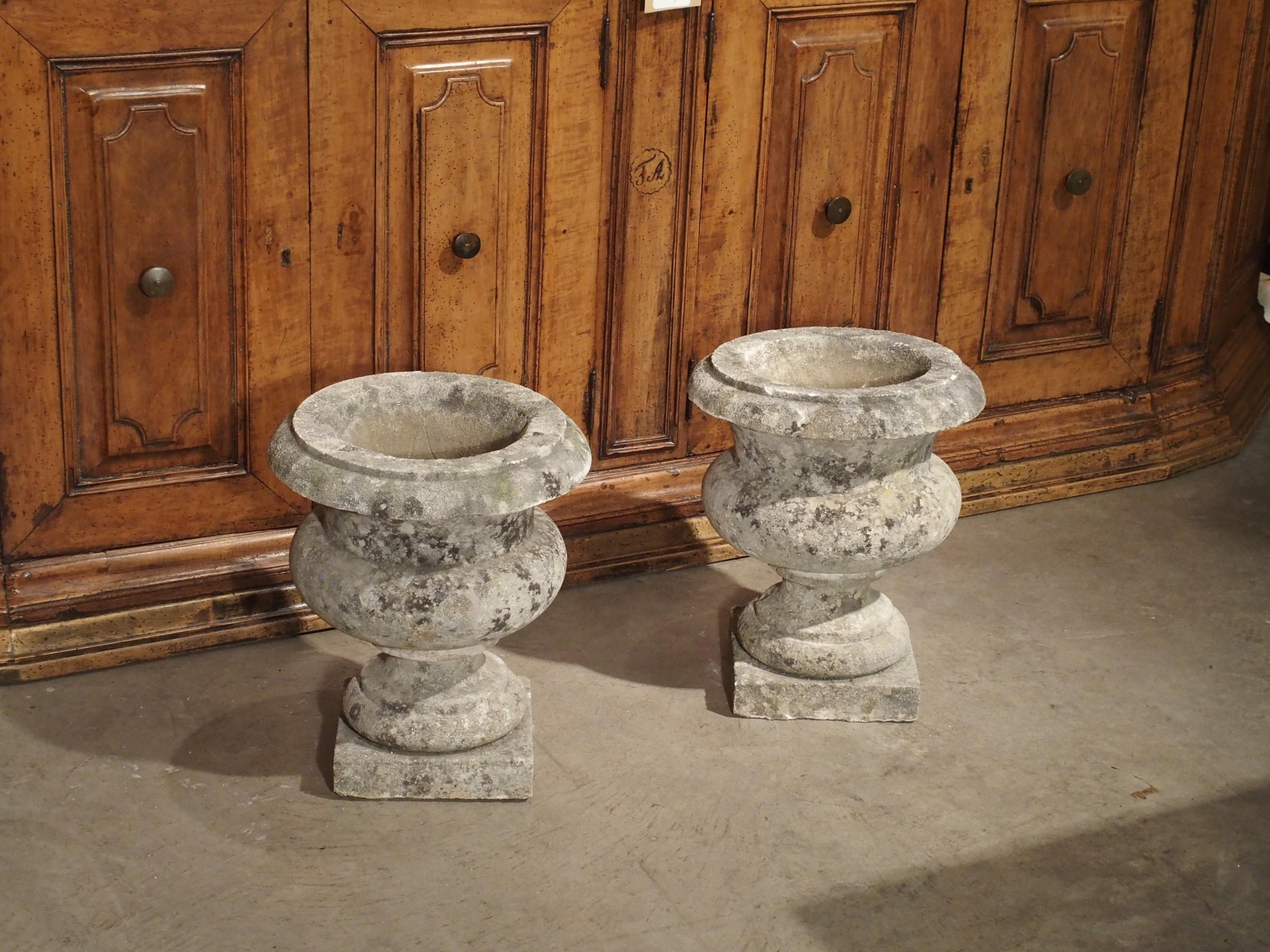 Pair of Antique Carved Stone Garden Vases from Bordeaux France, 19th Century 5