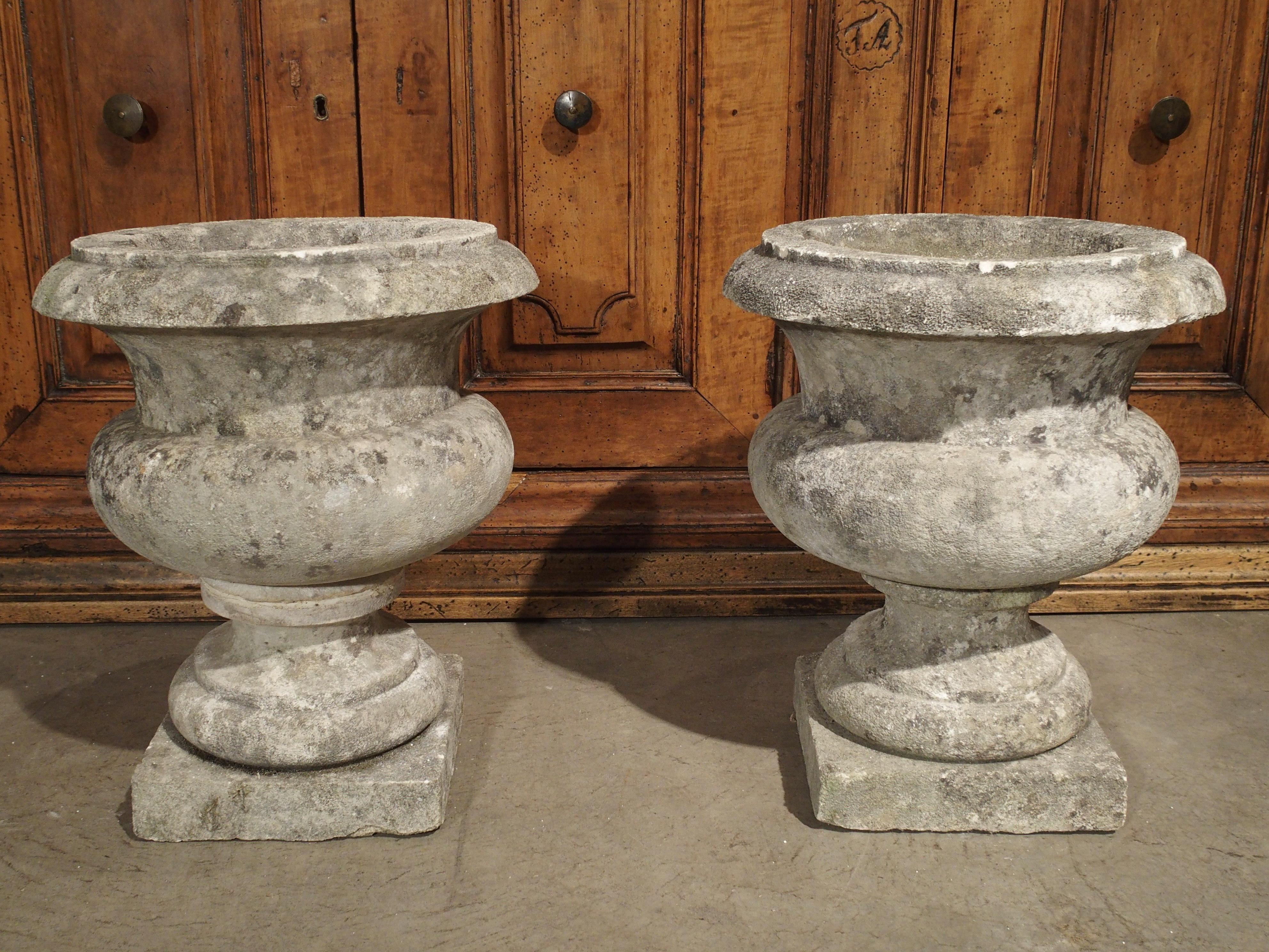 Pair of Antique Carved Stone Garden Vases from Bordeaux France, 19th Century 6