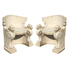 Pair of Antique Carved Stone Throne Chairs, Italy