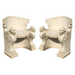 Pair of Antique Carved Stone Throne Chairs, Italy
