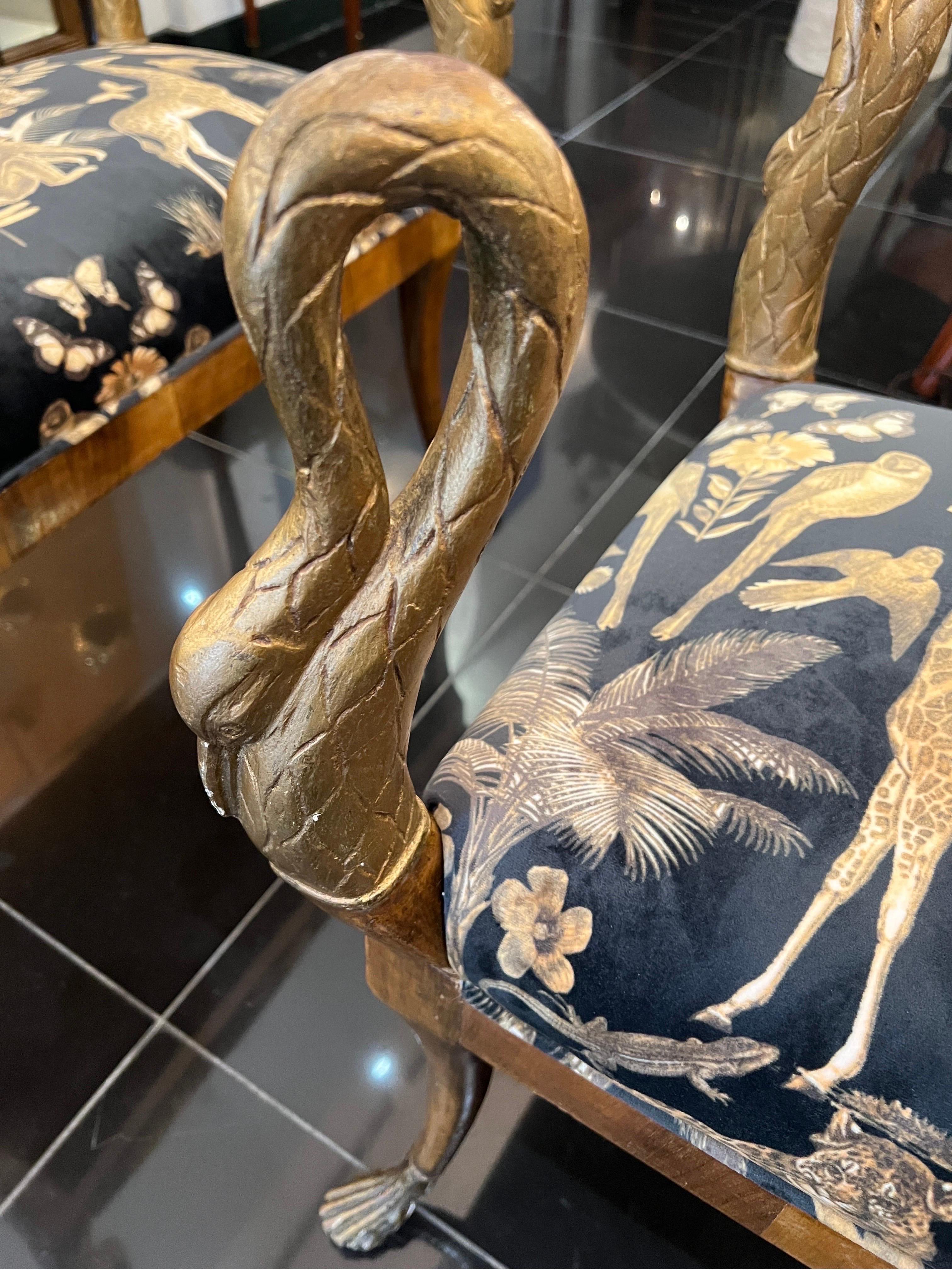 Italian Pair of Antique Carved Swan Benches