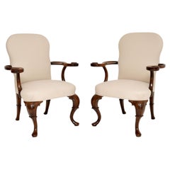 Pair of Antique Carved Walnut Armchairs