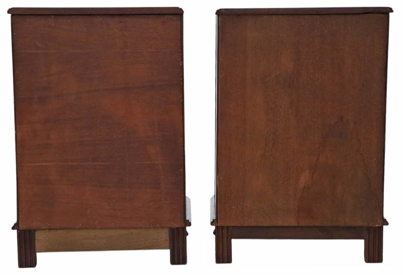 Pair of Antique Carved Walnut Bedside Tables – Quality Vintage Cupboards Drawers For Sale 4