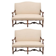 Pair of Antique Carved Walnut English Settees