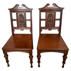 Pair of Used Carved Walnut Hall Chairs by Simpson and Sons, Halifax