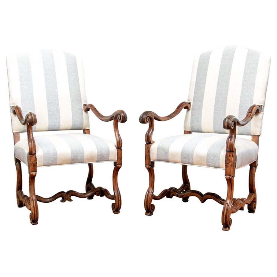 Pair of Antique Carved Walnut Hall Chairs
