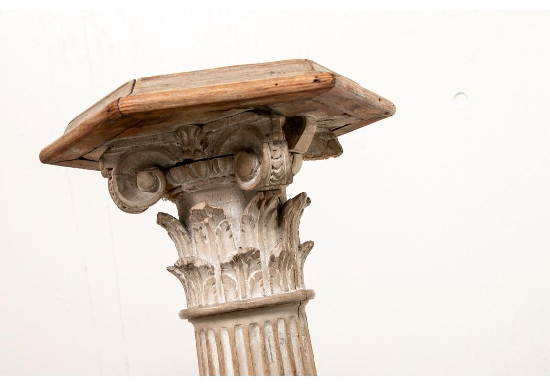 Pair of Antique Carved Wood Column Form Pedestals 4