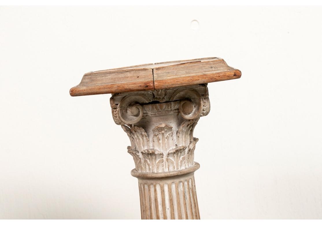 Pair of Antique Carved Wood Column Form Pedestals In Distressed Condition In Bridgeport, CT