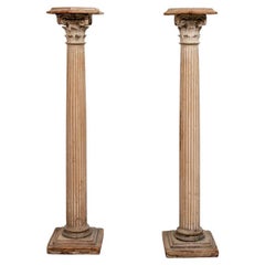 Pair of Antique Carved Wood Column Form Pedestals
