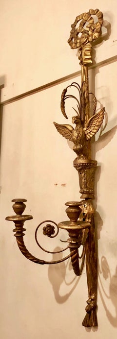 Pair of Antique Carved Wood Eagle Sconces