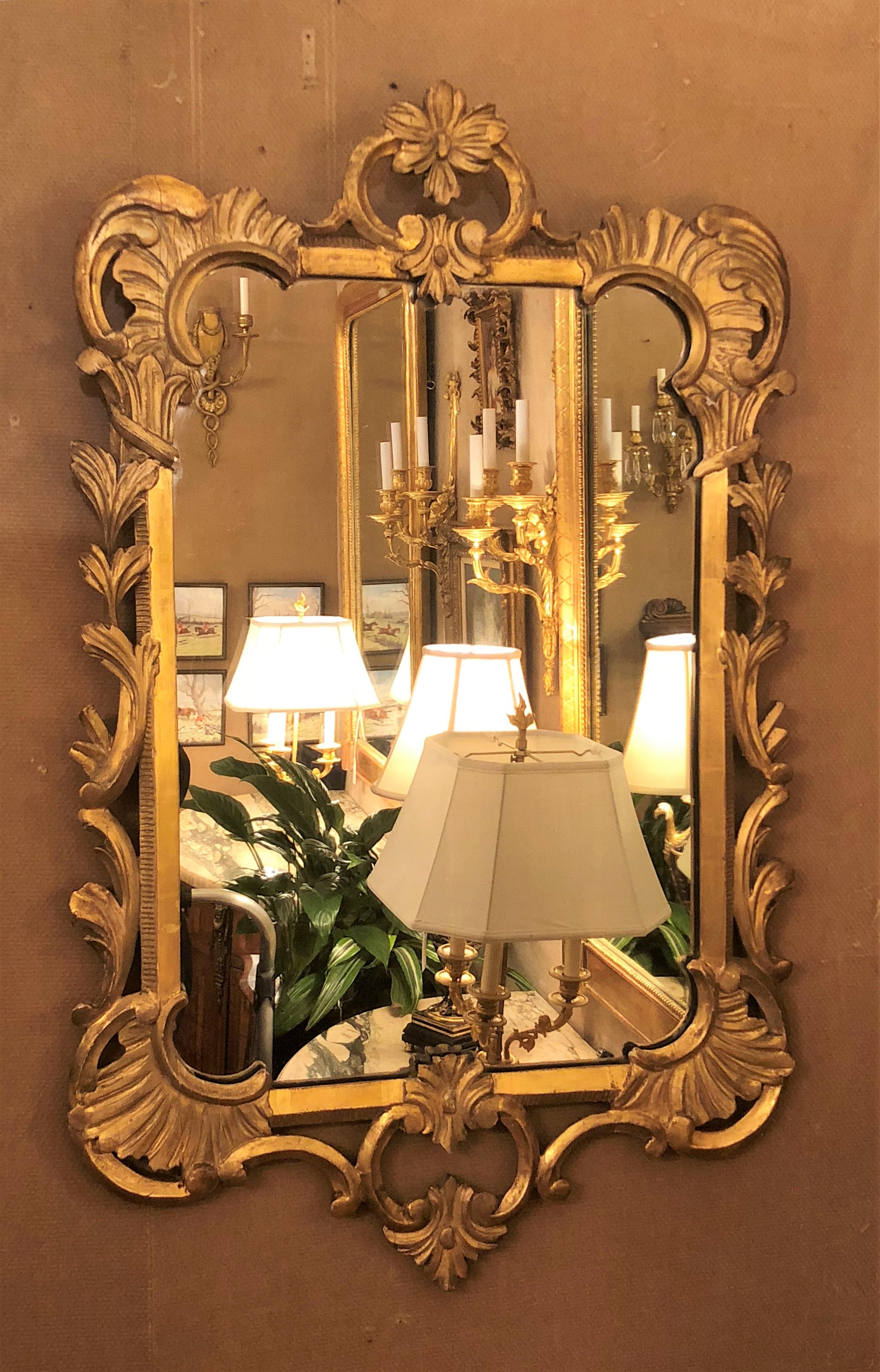 20th Century Pair of Antique Carved Wood Gilt Mirrors