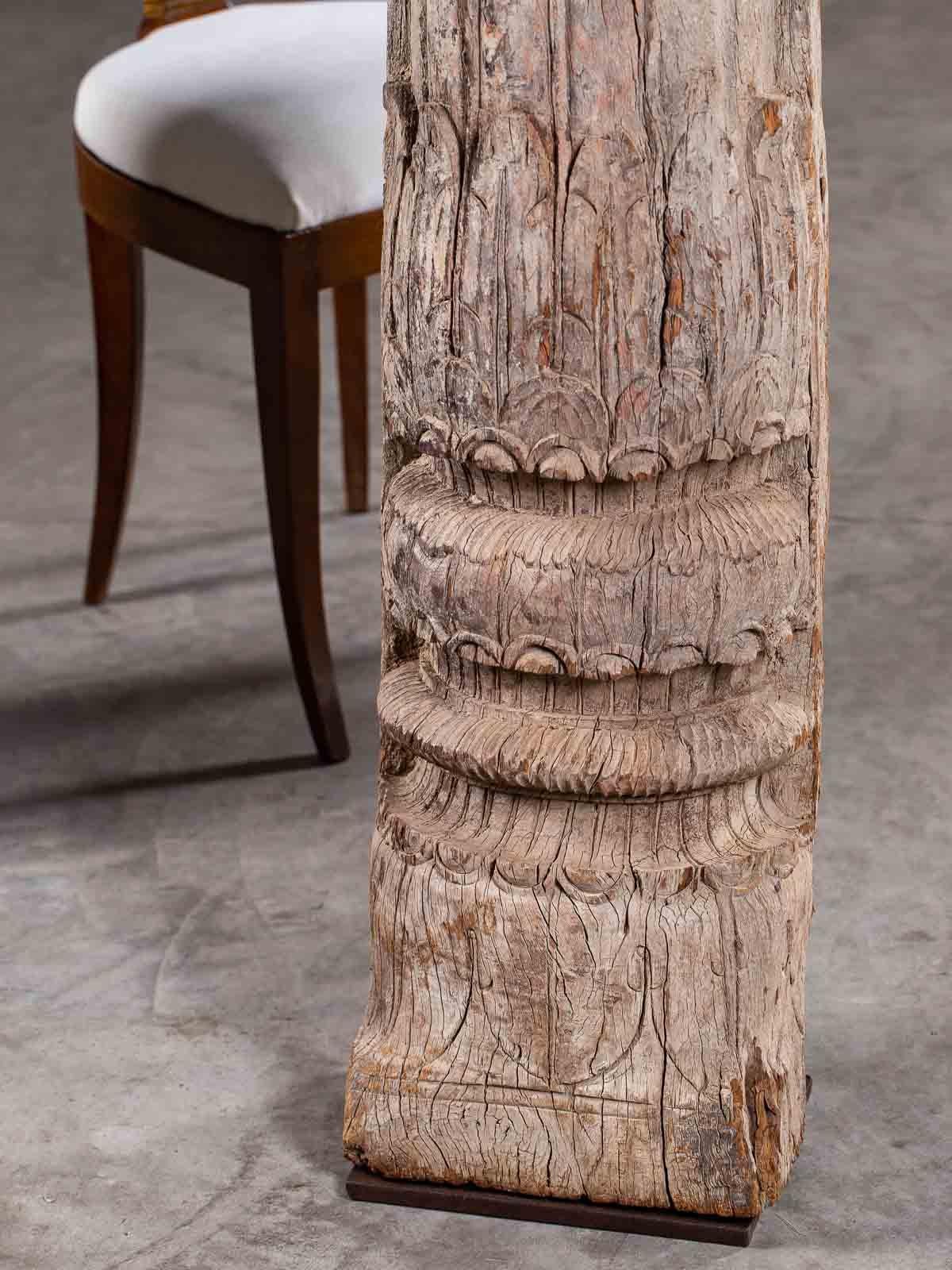 19th Century Pair of Antique Carved Wood Pillar Column Floor Lamps from Indonesia, circa 1890 For Sale