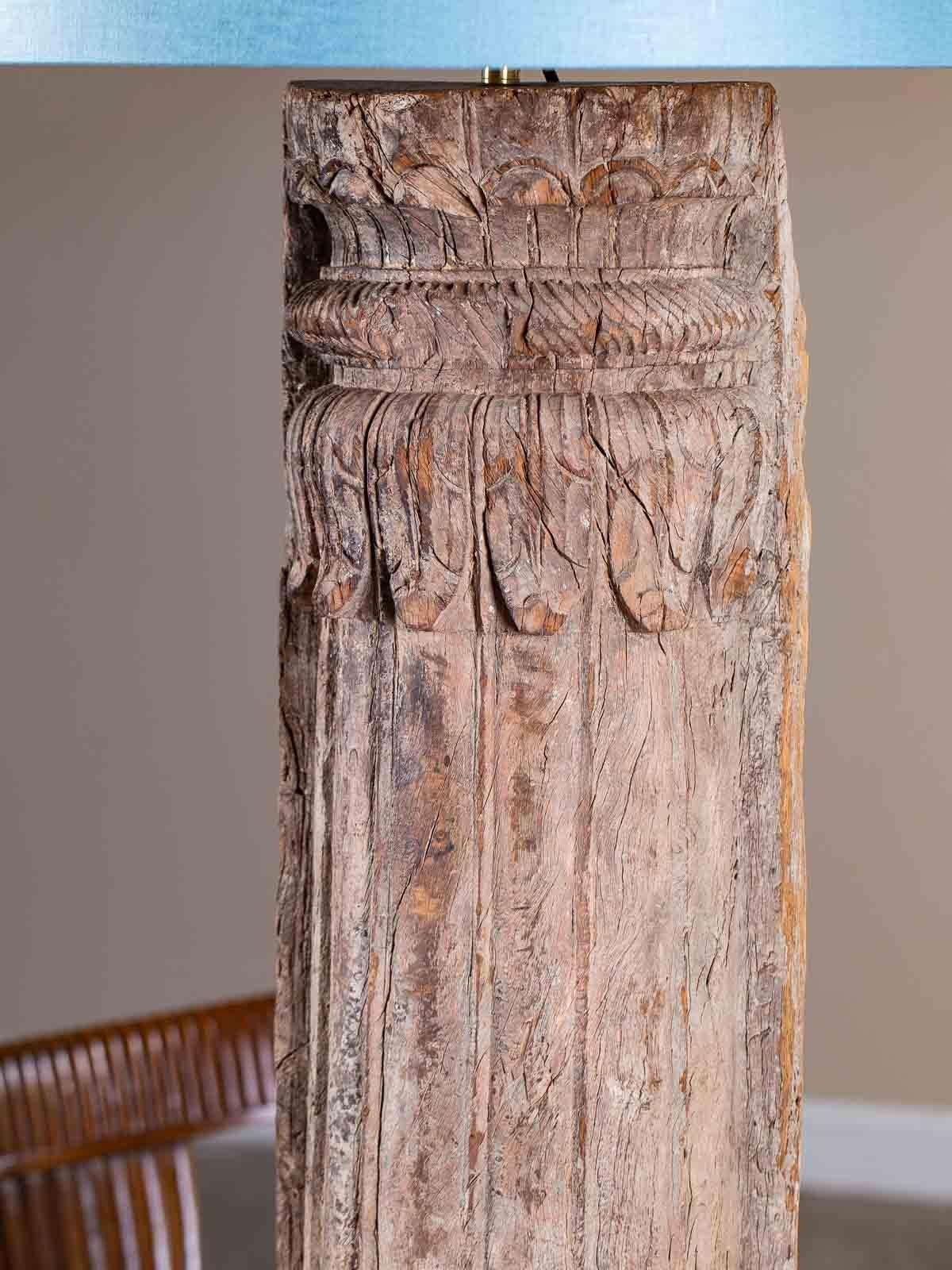 Pair of Antique Carved Wood Pillar Column Floor Lamps from Indonesia, circa 1890 For Sale 1