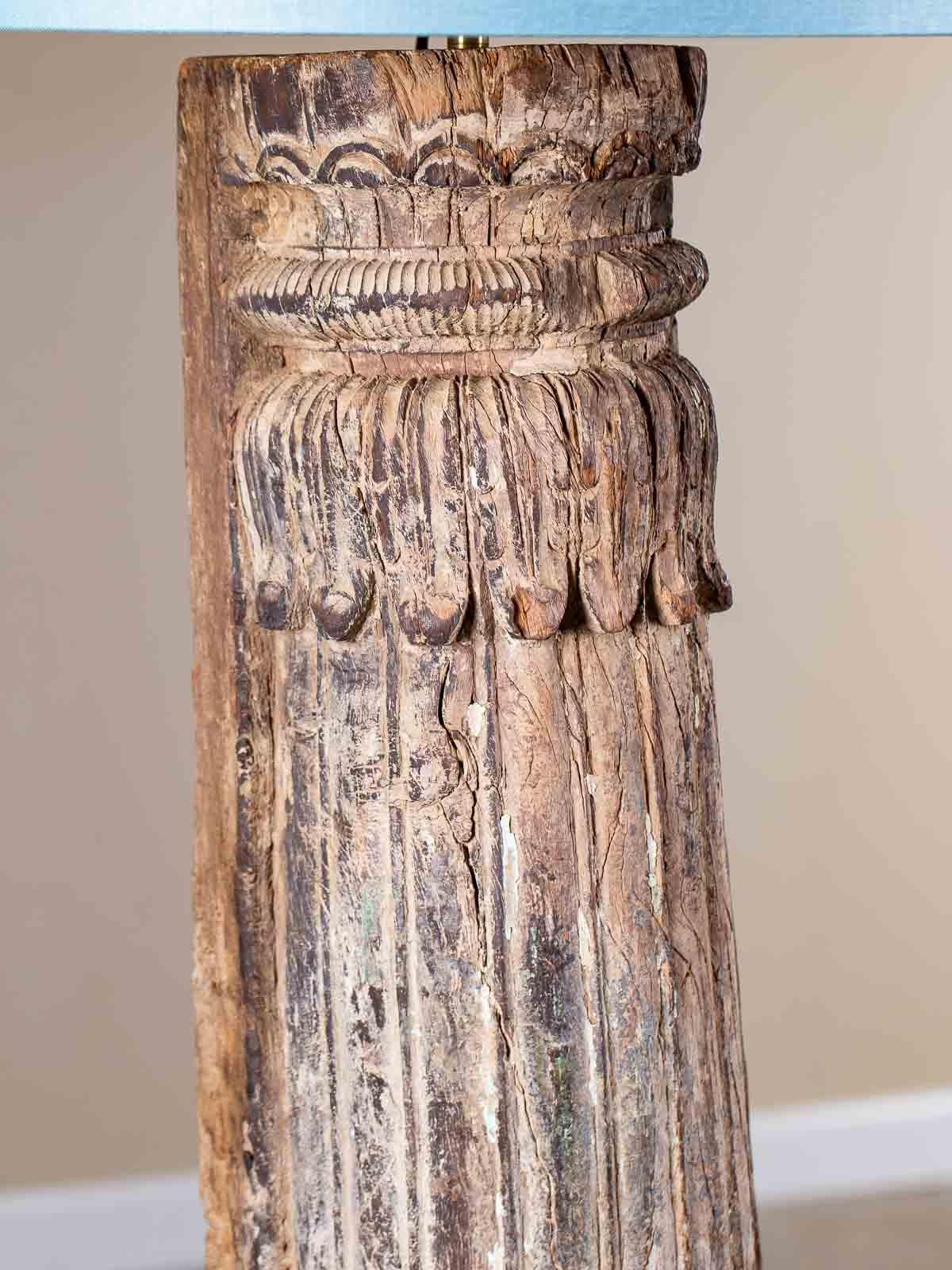 Pair of Antique Carved Wood Pillar Column Floor Lamps from Indonesia, circa 1890 For Sale 2