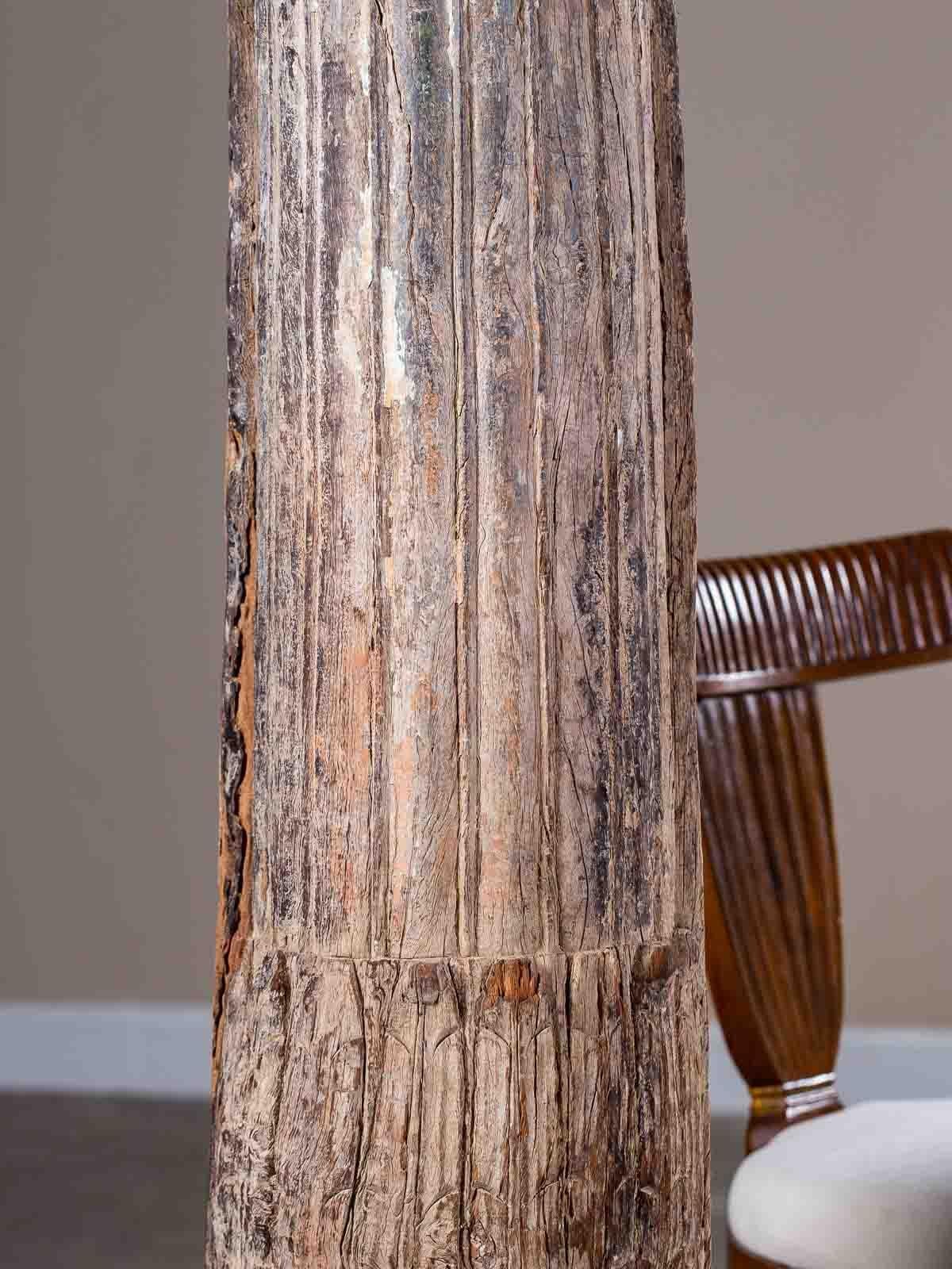 Pair of Antique Carved Wood Pillar Column Floor Lamps from Indonesia, circa 1890 For Sale 3