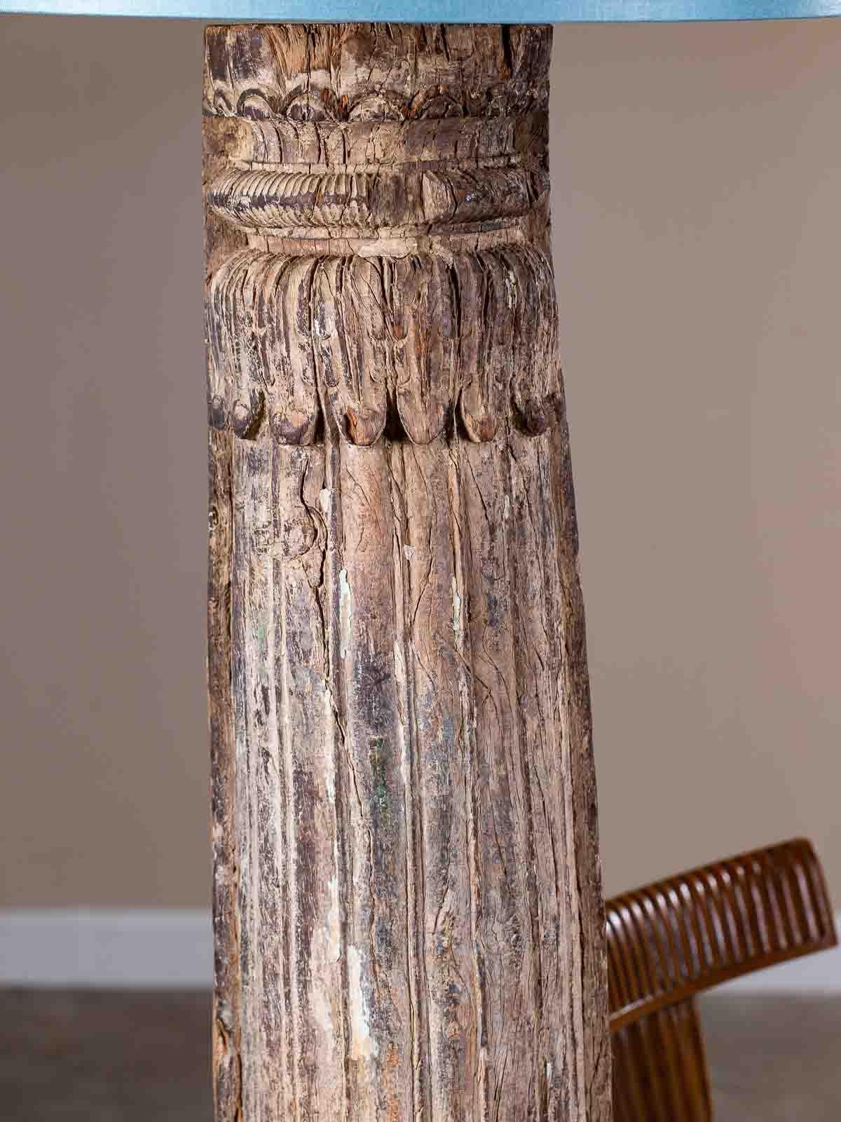 Pair of Antique Carved Wood Pillar Column Floor Lamps from Indonesia, circa 1890 For Sale 4