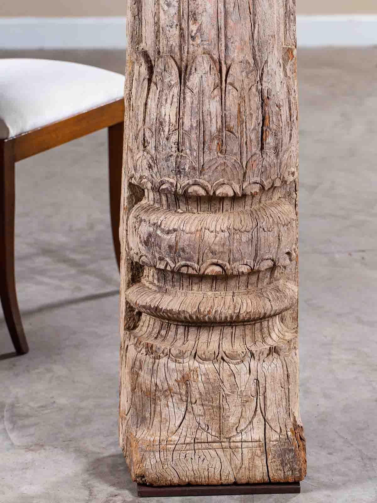Pair of Antique Carved Wood Pillar Column Floor Lamps from Indonesia, circa 1890 For Sale 5
