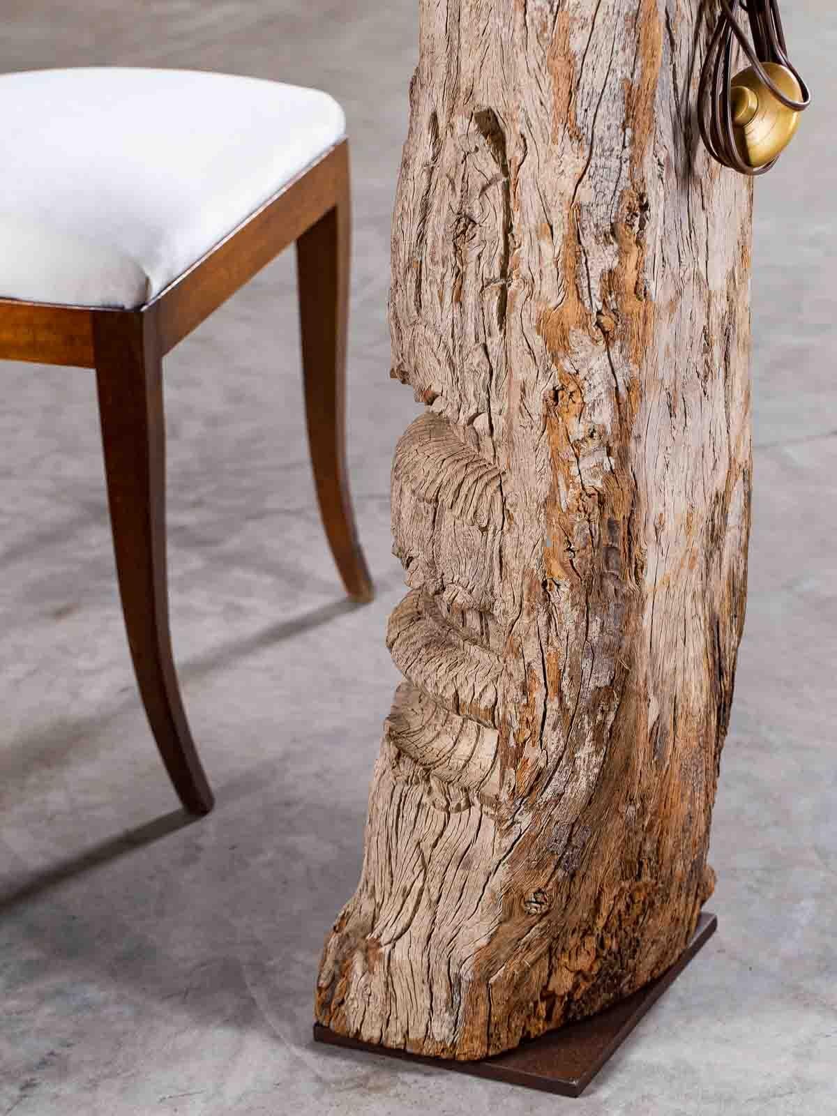 Pair of Antique Carved Wood Pillar Column Floor Lamps from Indonesia, circa 1890 For Sale 8