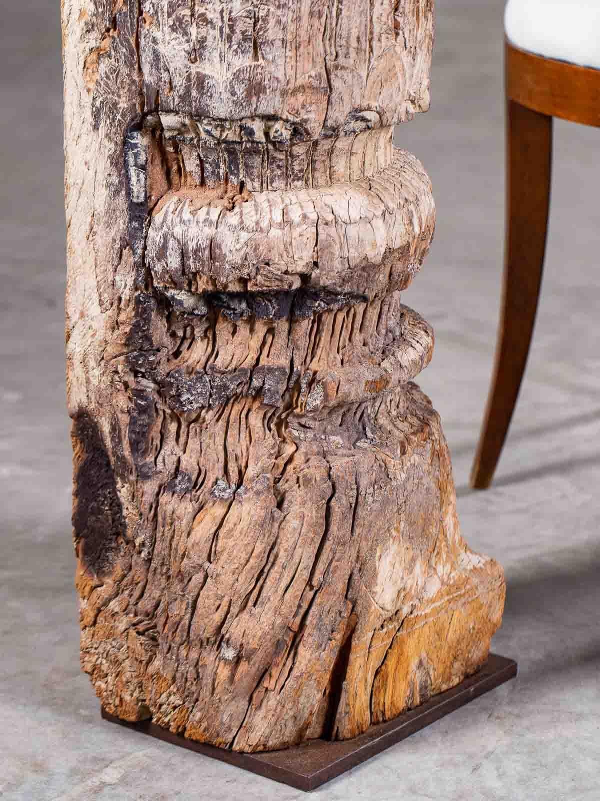 Indonesian Pair of Antique Carved Wood Pillar Column Floor Lamps from Indonesia, circa 1890 For Sale