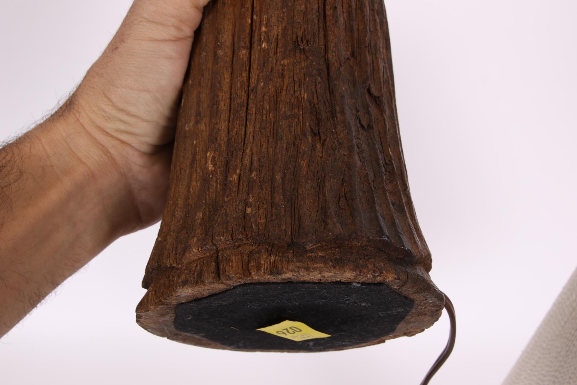 Rustic Pair of Antique Carved Wood Tassel Form Lamps