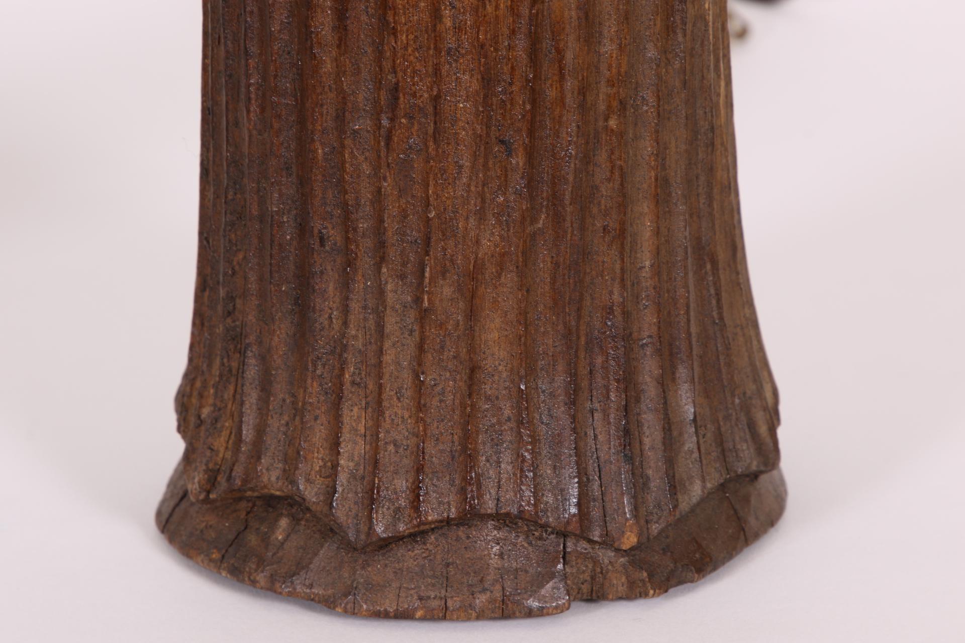Pair of Antique Carved Wood Tassel Form Lamps In Fair Condition In Bridgeport, CT