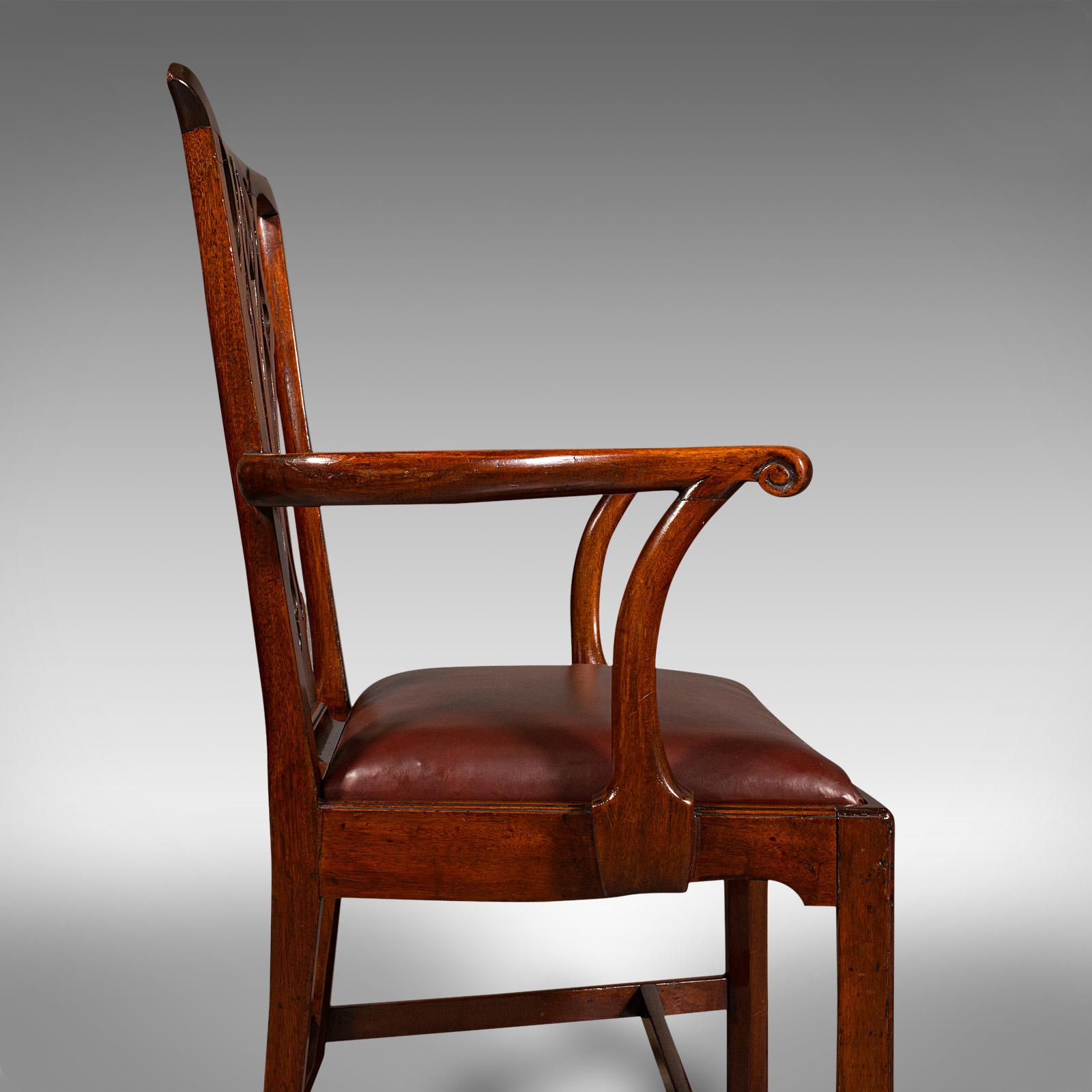 Pair Of Antique Carver Chairs, English, Elbow Seat, Chippendale Taste, Georgian For Sale 4