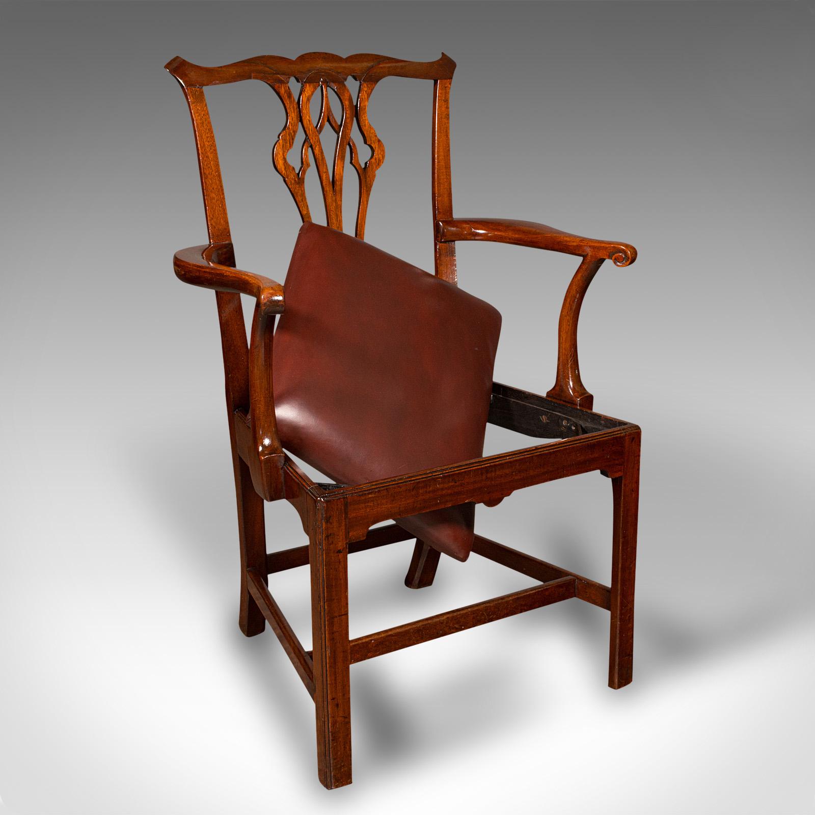 Pair Of Antique Carver Chairs, English, Elbow Seat, Chippendale Taste, Georgian For Sale 5