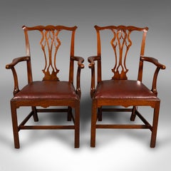 Pair Of Antique Carver Chairs, English, Elbow Seat, Chippendale Taste, Georgian