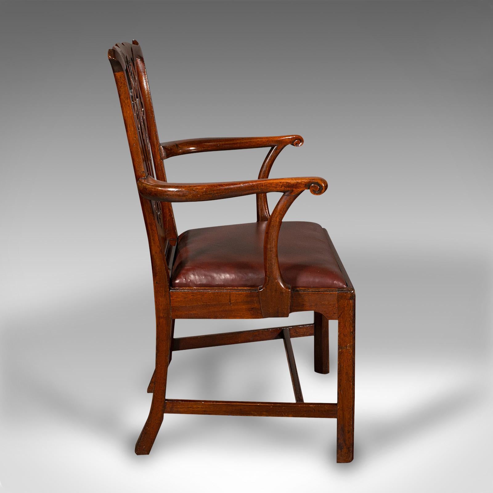 British Pair Of Antique Carver Chairs, English, Elbow Seat, Chippendale Taste, Georgian For Sale