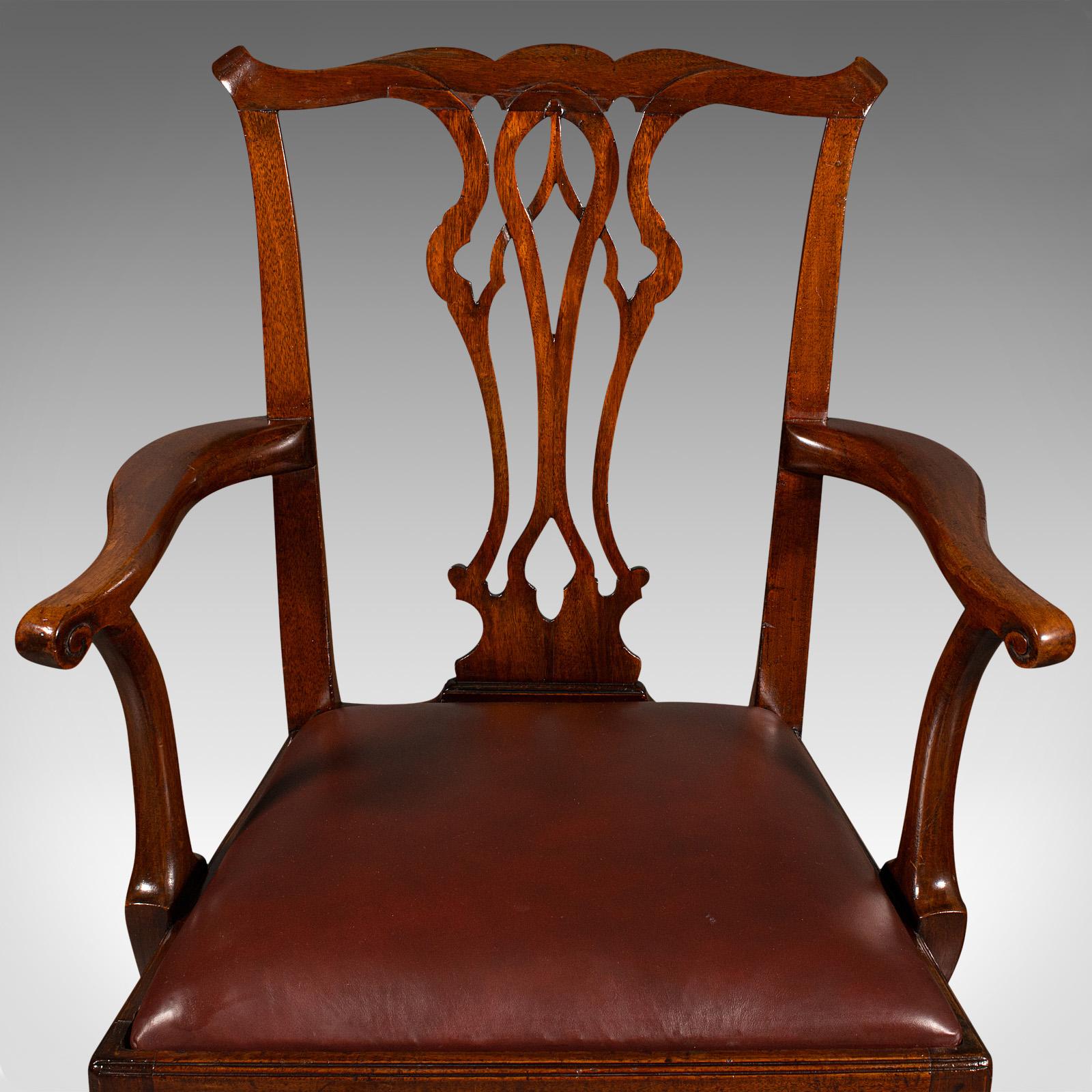 Pair Of Antique Carver Chairs, English, Elbow Seat, Chippendale Taste, Georgian For Sale 2