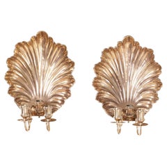 Pair of Antique Cast Brass Seashell Wall Sconces