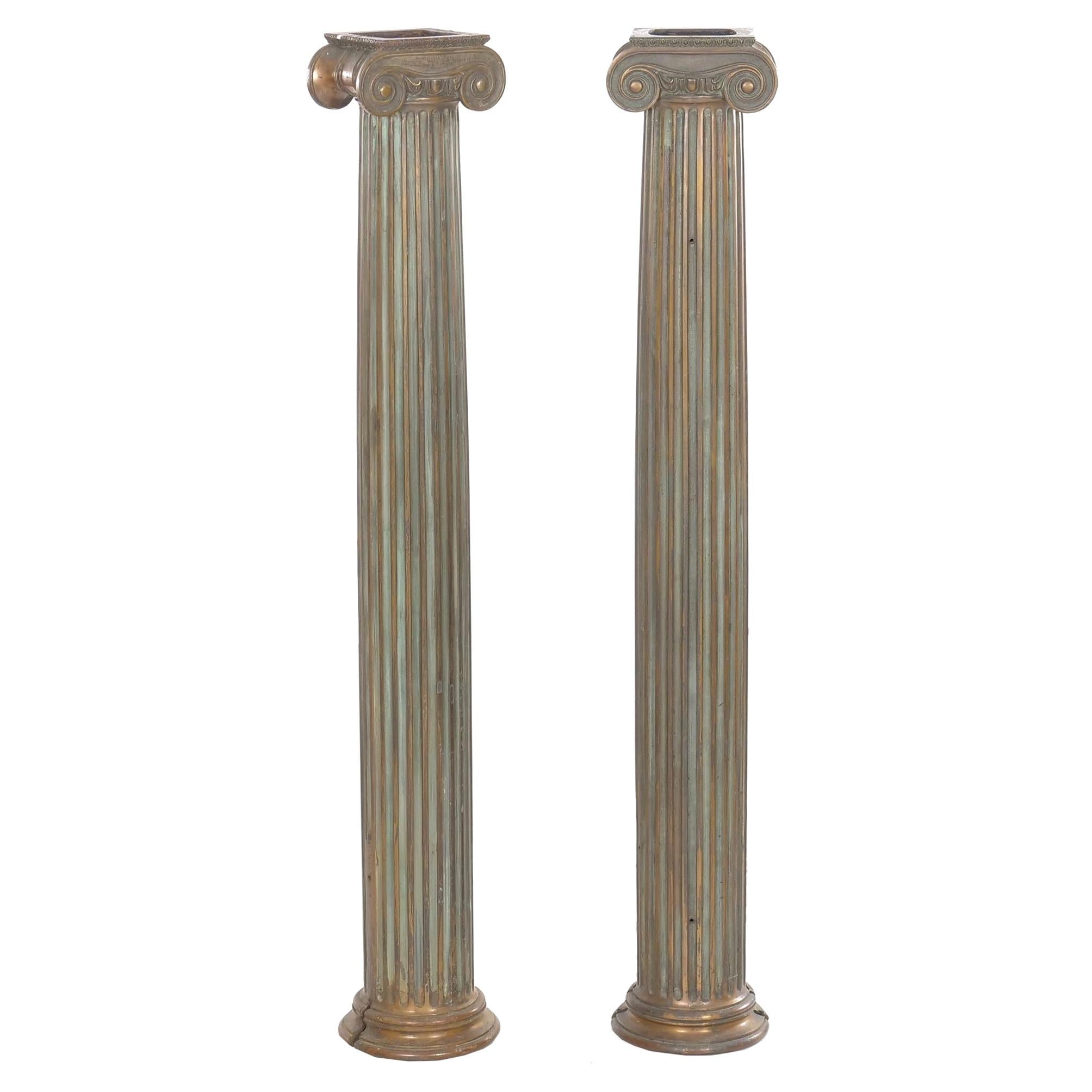 Pair of Antique Cast Bronze Columns Pillars, Early 20th Century at
