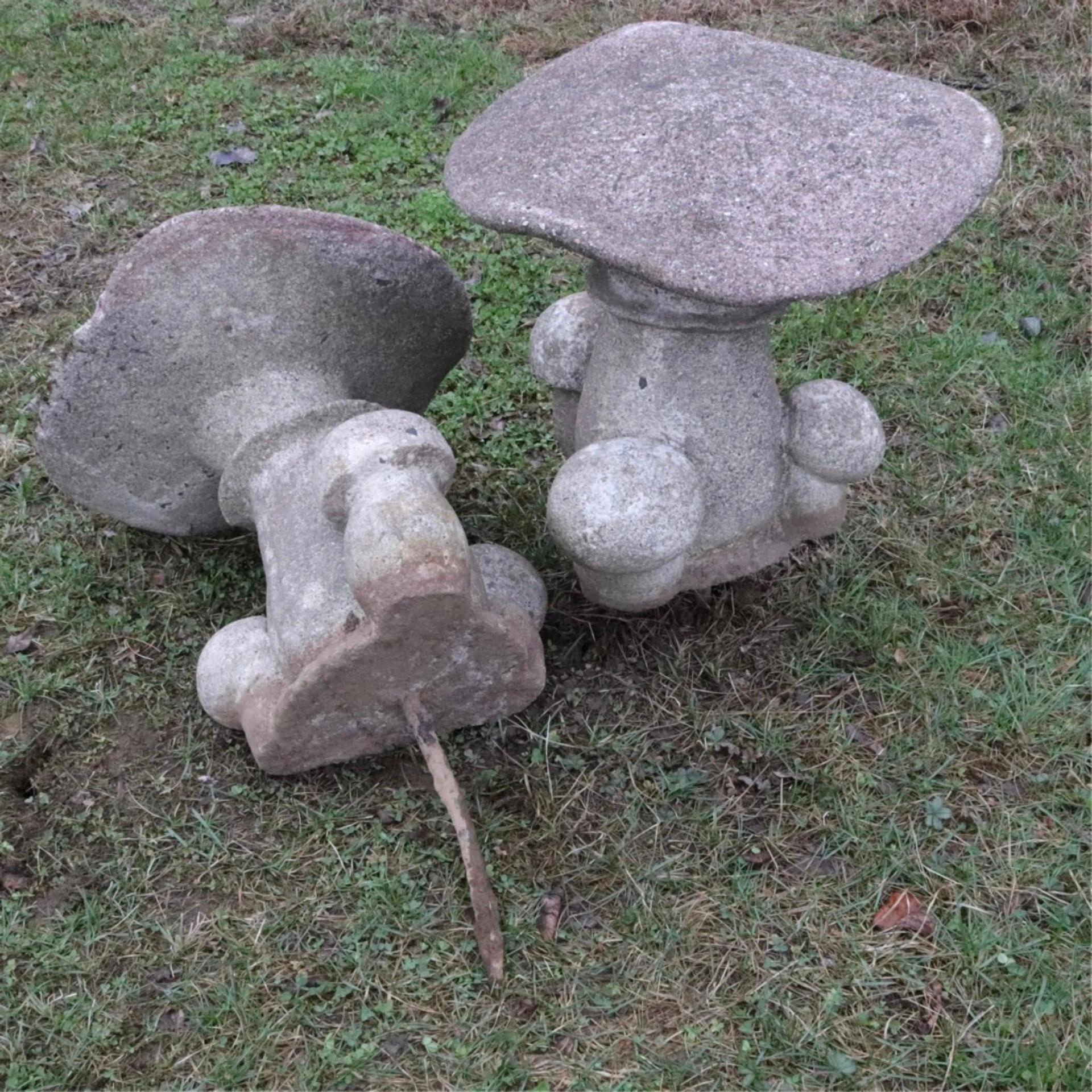 French Pair of Antique Cast Cement Garden Toad Stools