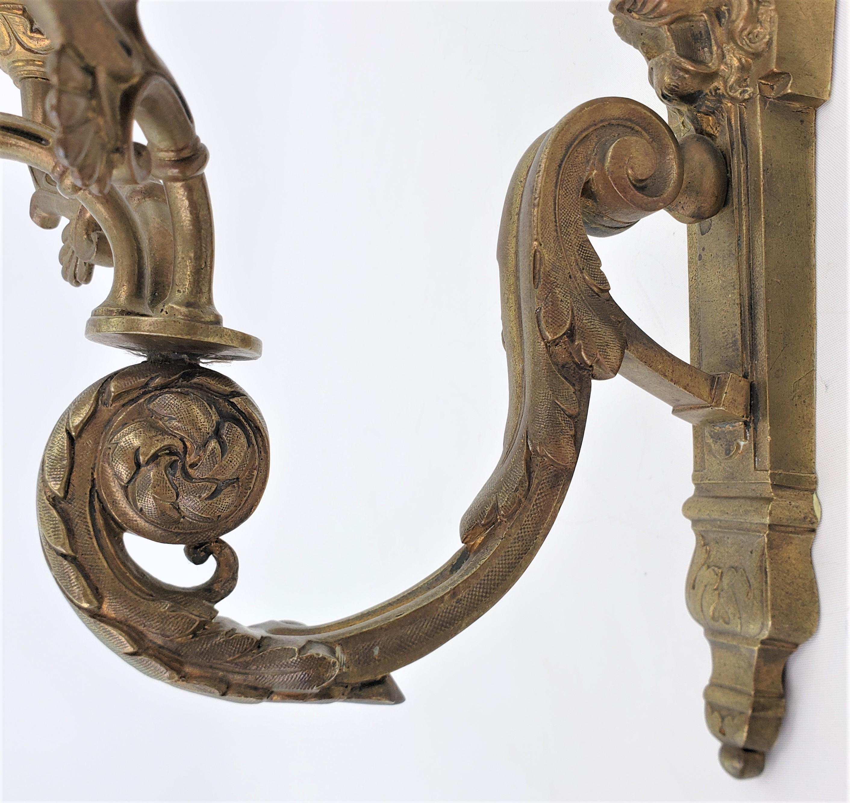 Pair of Antique Cast & Gilt Bronze Candle Sconces with Lion Head Decoration For Sale 6