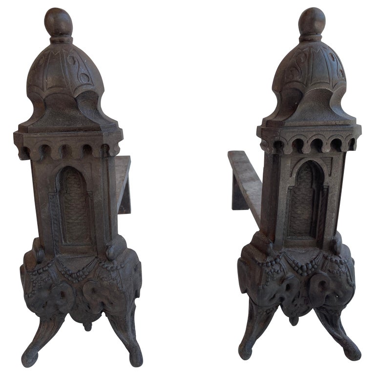 Pair of Antique Cast iron Andirons, Firedogs For Sale at 1stDibs
