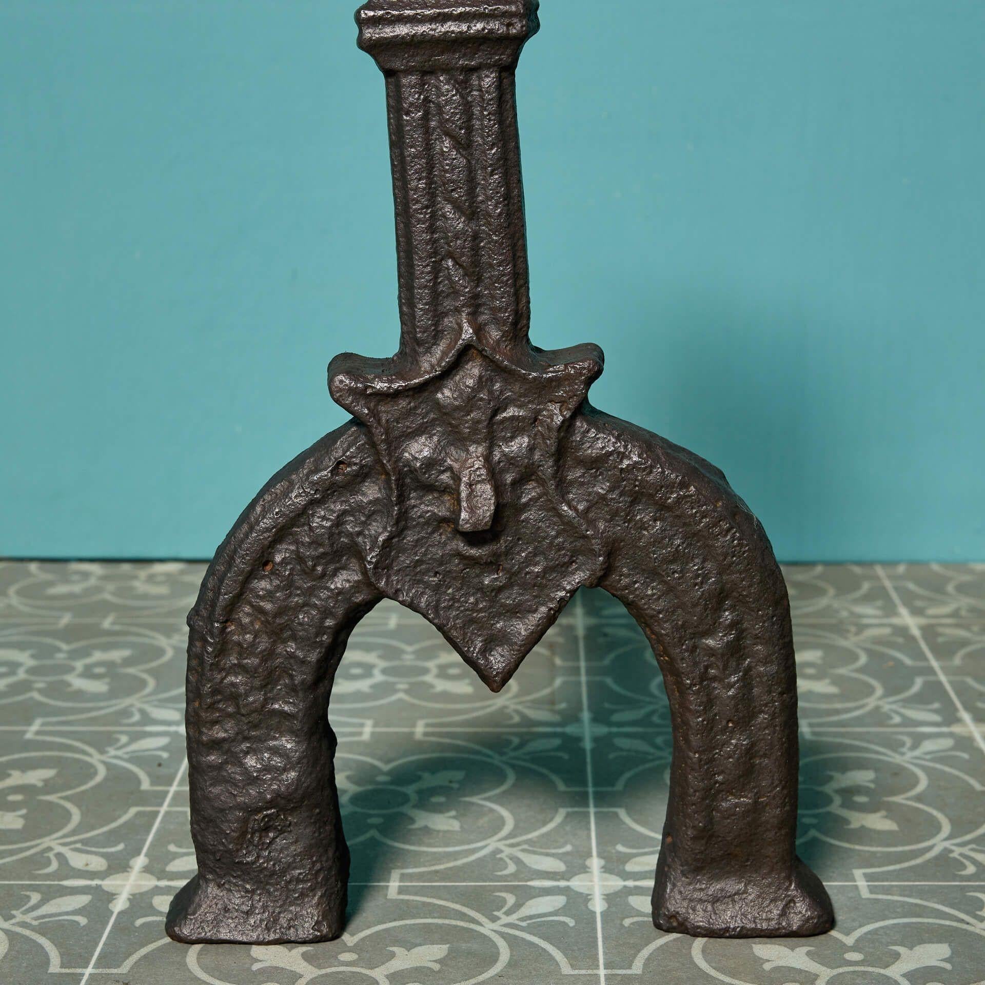 Georgian Pair of Antique Cast Iron Andirons For Sale