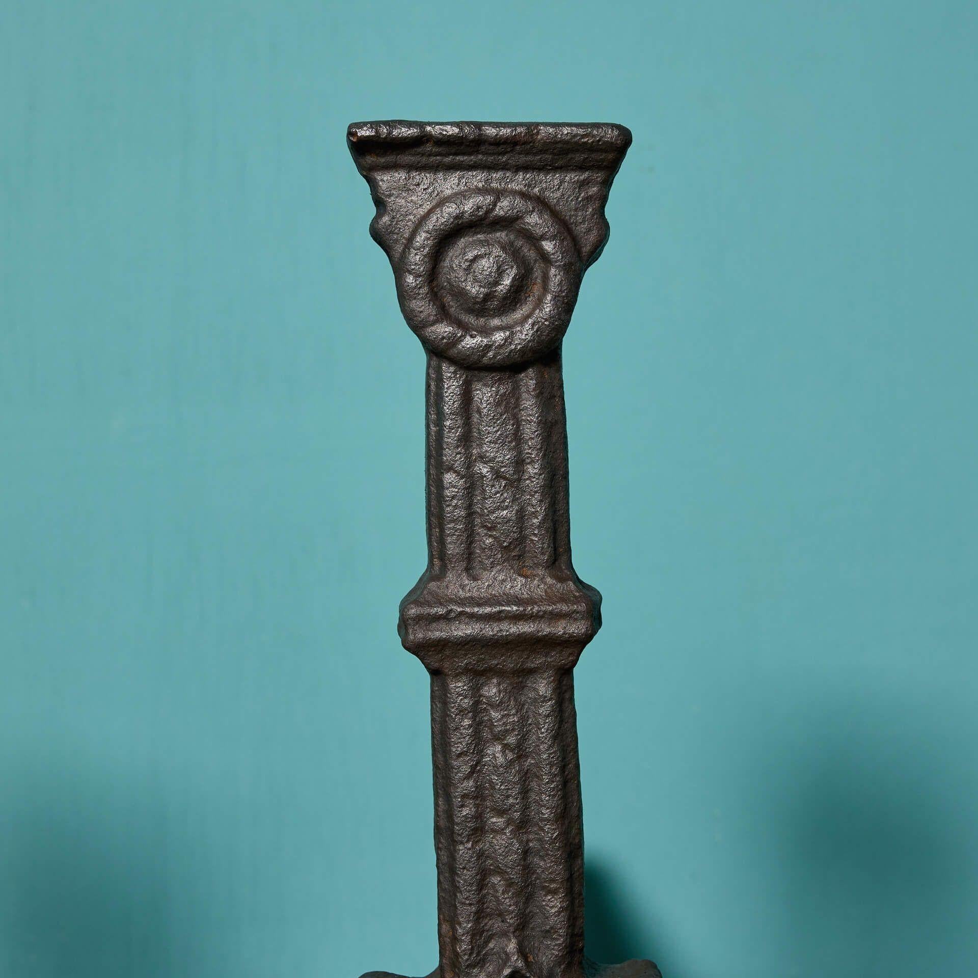 English Pair of Antique Cast Iron Andirons For Sale