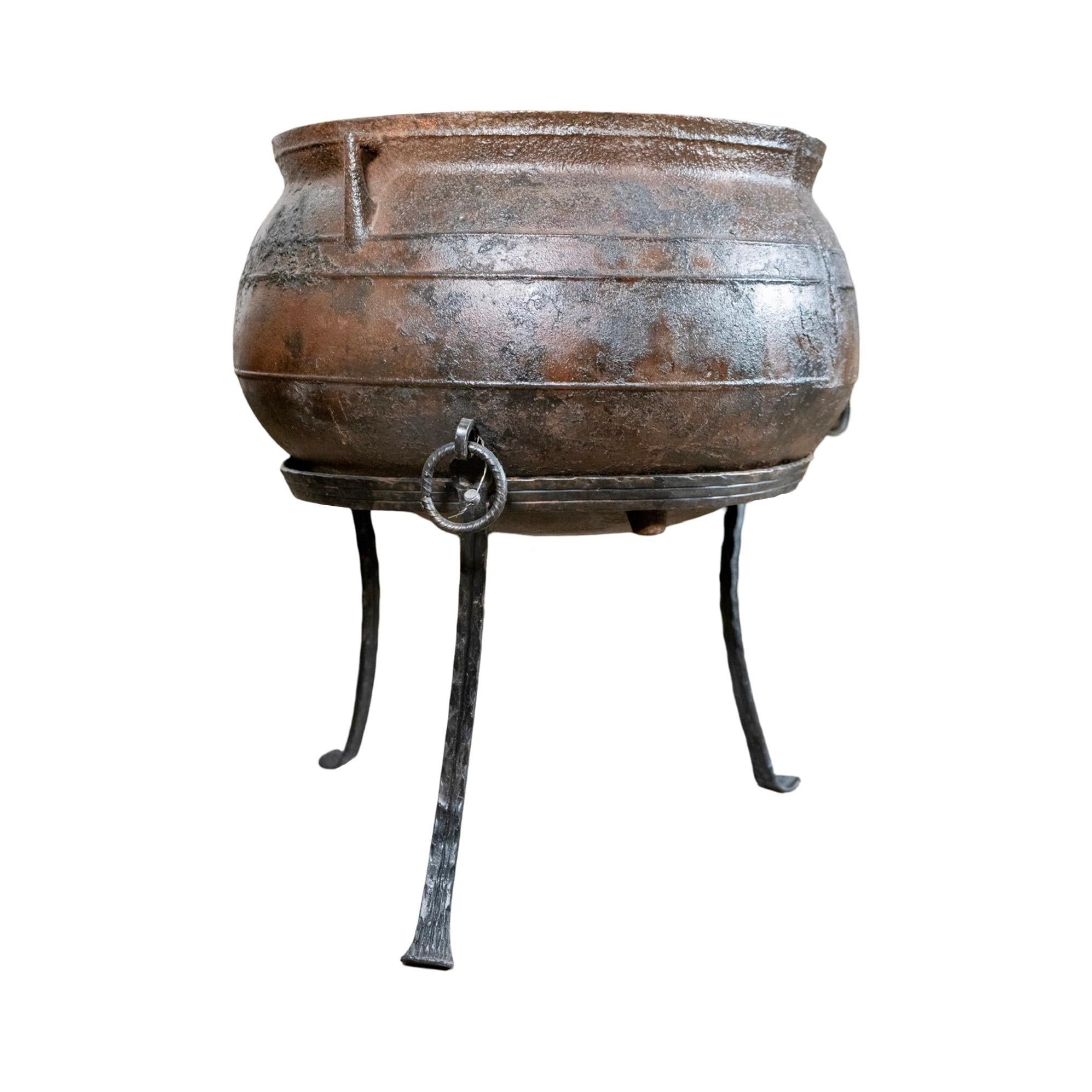 Pair of Antique Cast Iron Cauldron Planters 1