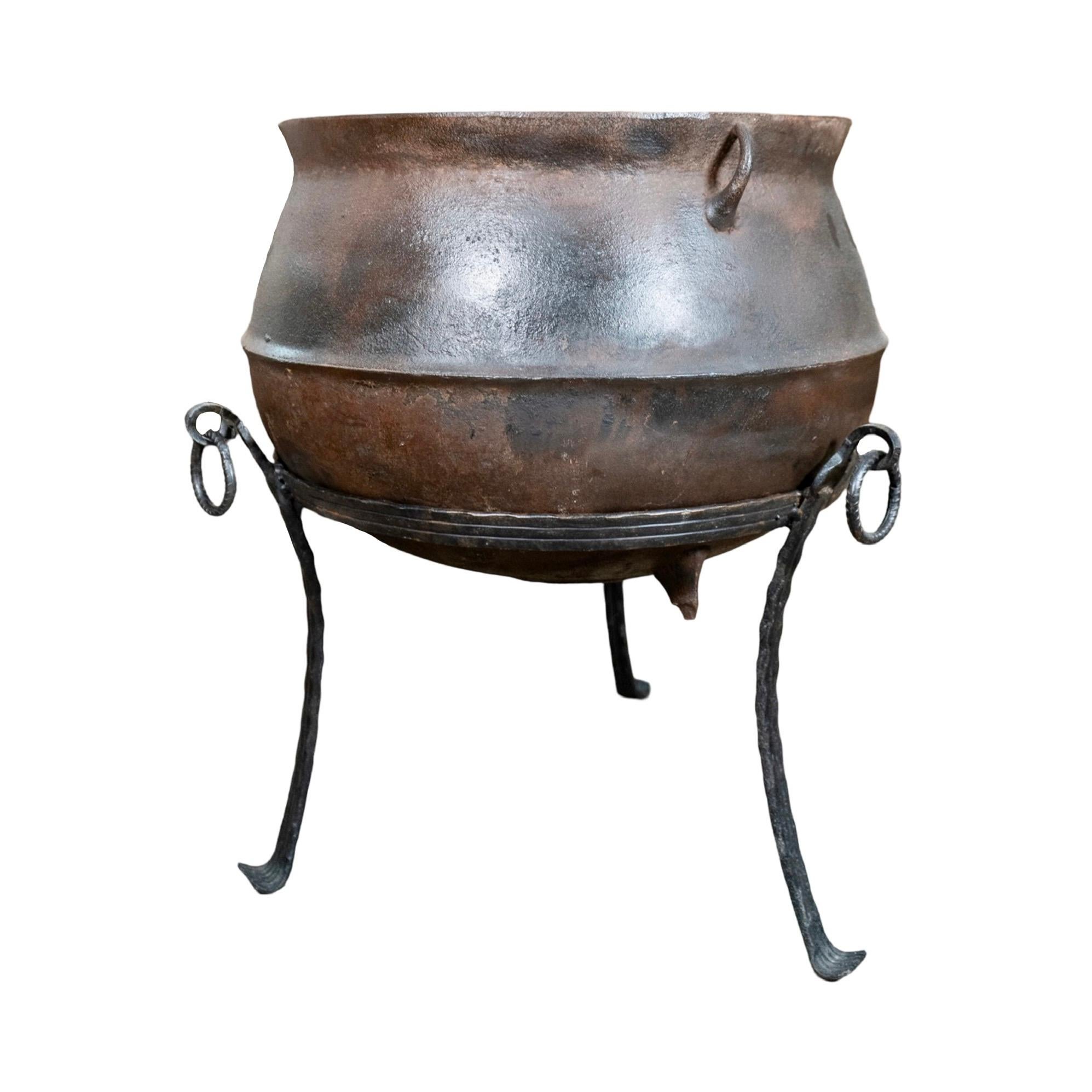 Pair of Antique Cast Iron Cauldron Planters 4