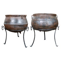 Pair of Antique Cast Iron Cauldron Planters