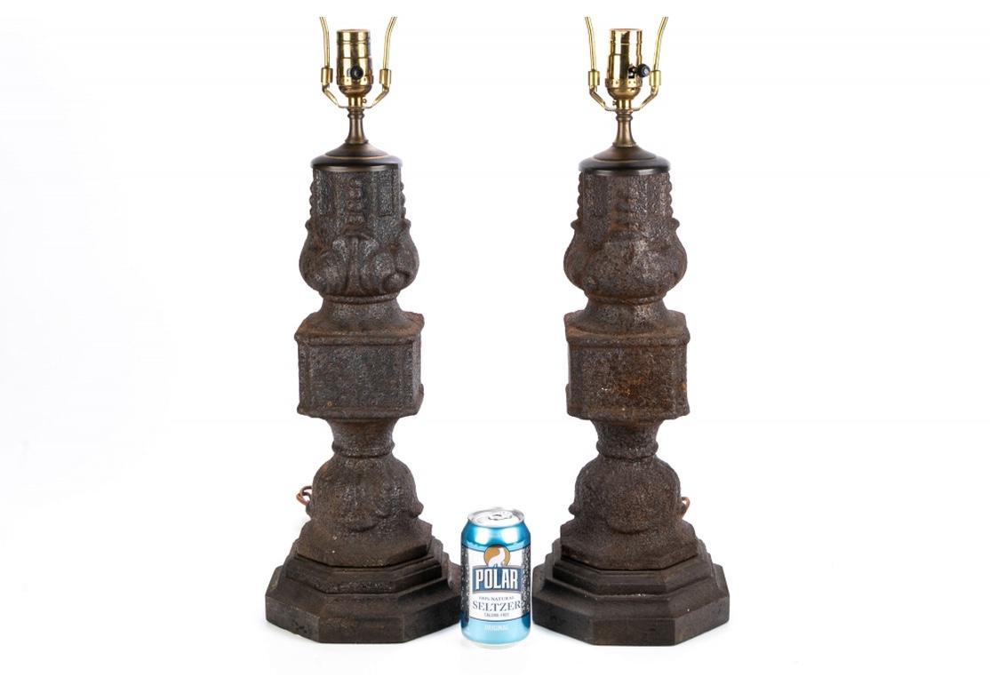 Folk Art Pair of Antique Cast Iron Elements as Table Lamps For Sale